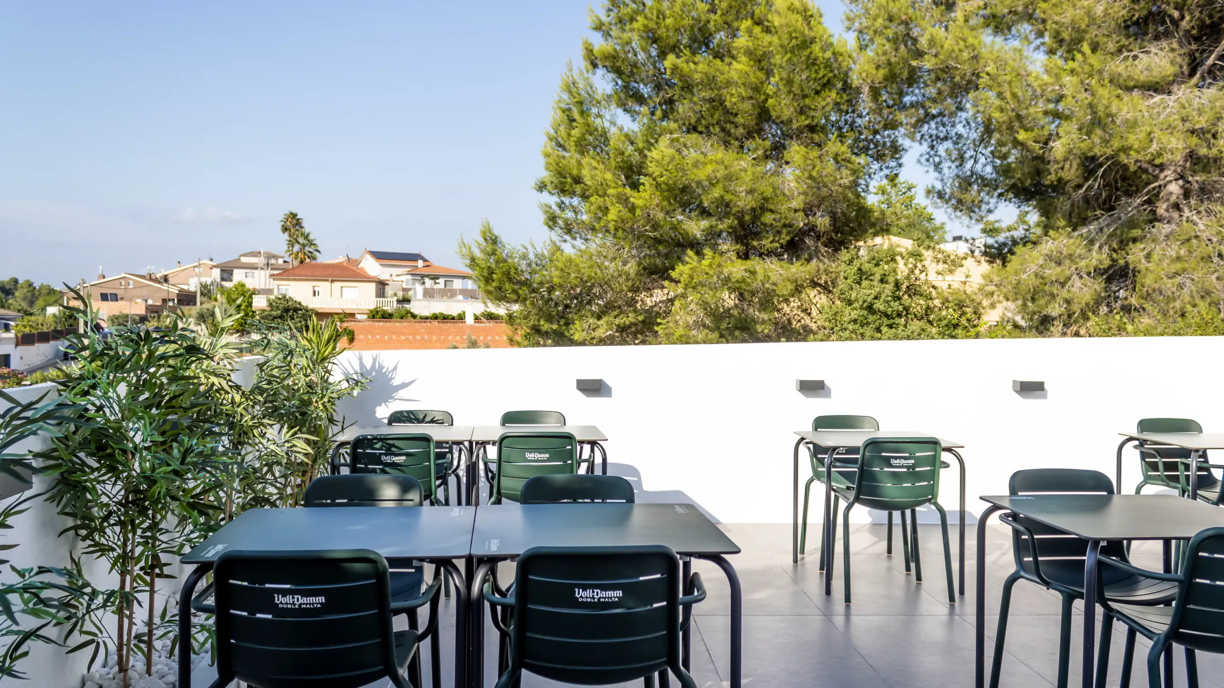 Taules de la terrassa sota el pi